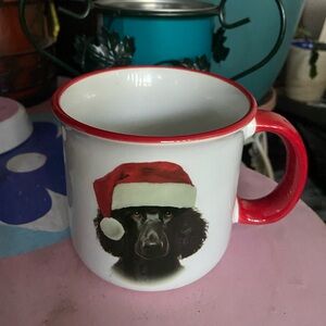 Spoontiques Black Poodle Holiday Dog Mug with Santa Hat